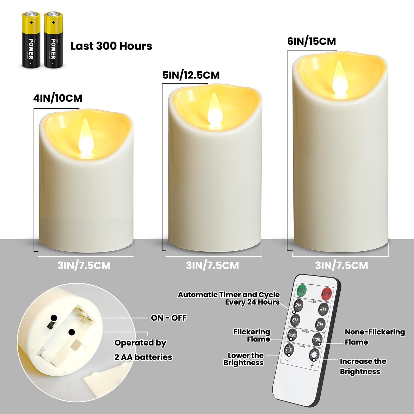 🕯️✨ Set de 3 Velas LED Sin Llama para Exteriores con Control Remoto – Temporizador y Brillo Ajustable 🏡🔋