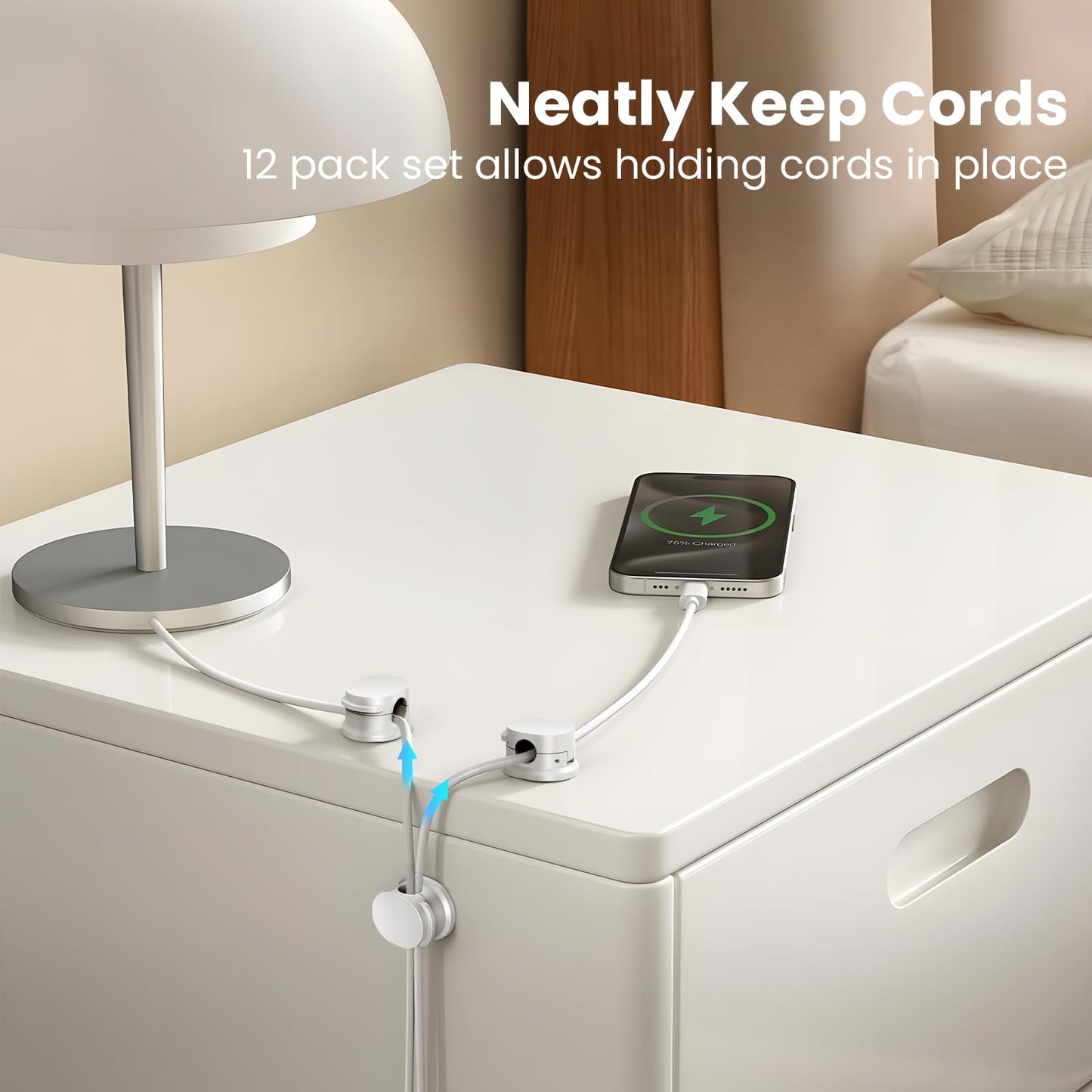 Organizador de cables– Blanco✨, 12 Pcs