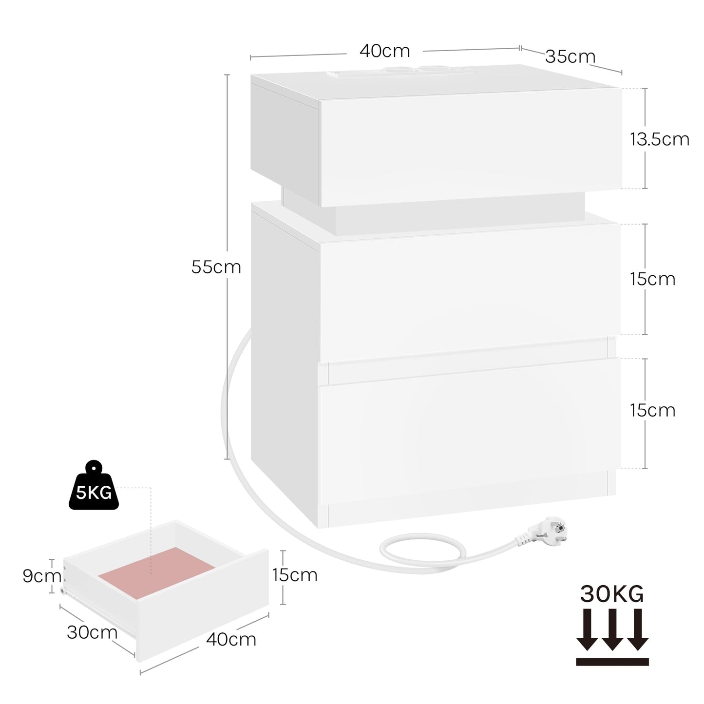 MESITA DE NOCHE CON LUZ LED