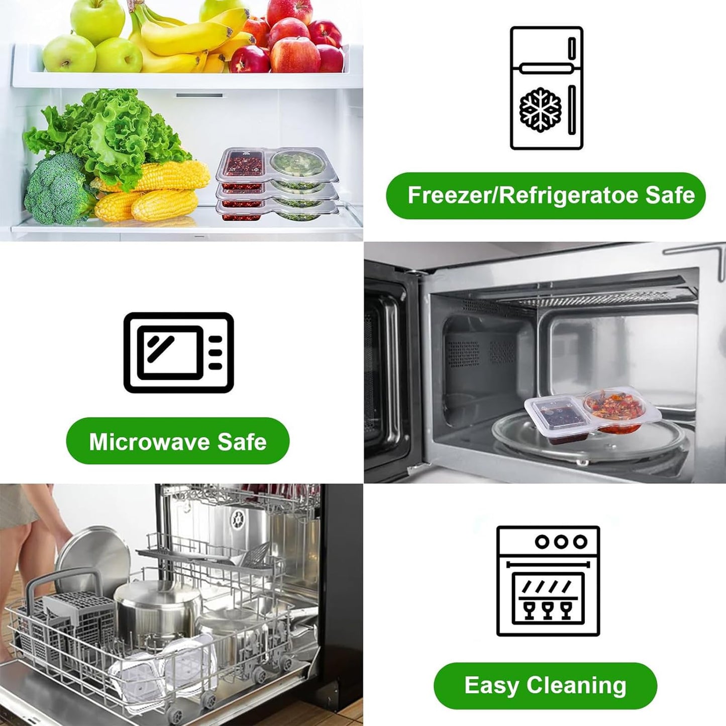 🥗 Set de 20 Contenedores Doble Compartimento Quixotical – Reutilizables, Prácticos y Sin Derrames