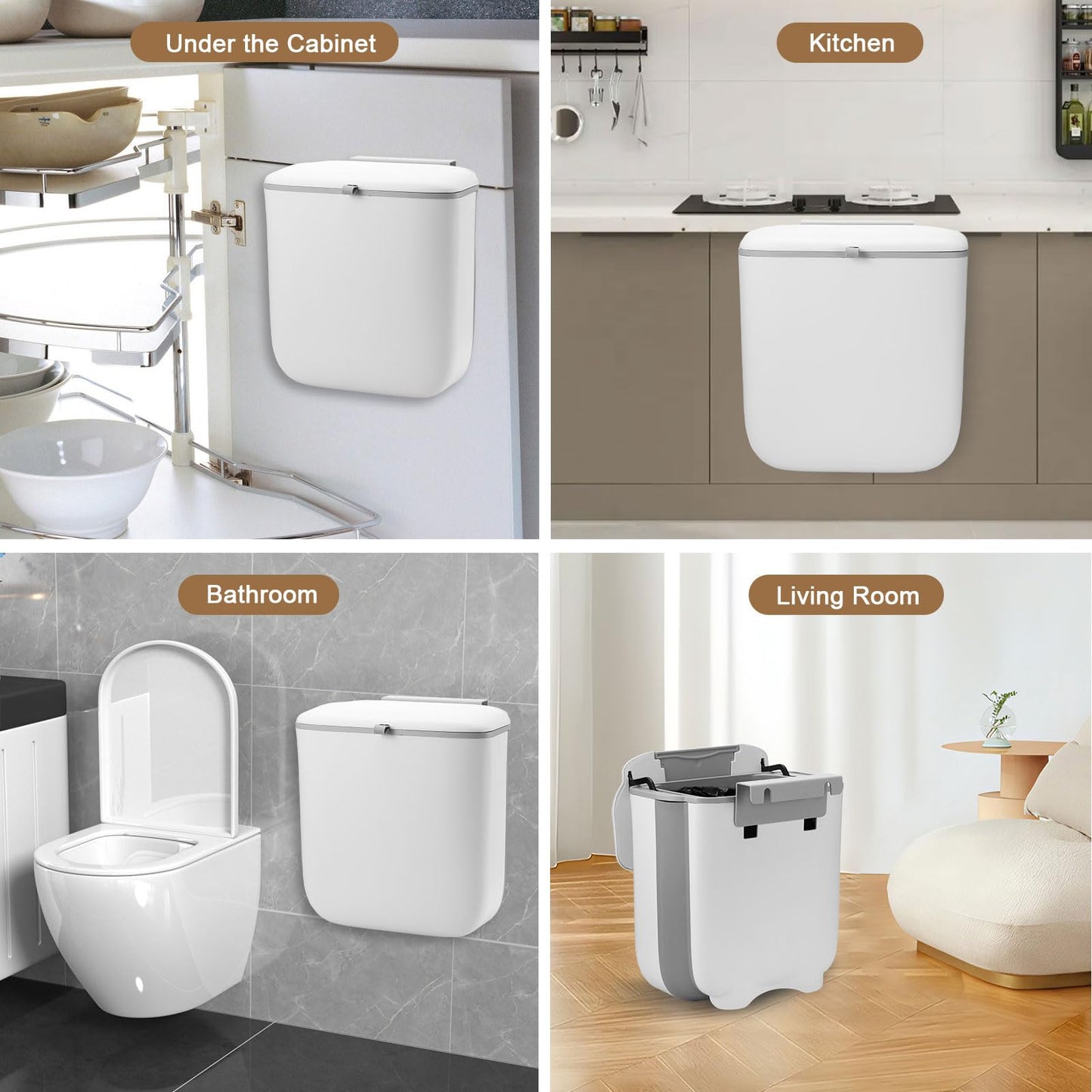 CUBO BASURA PLEGABLE, BLANCO