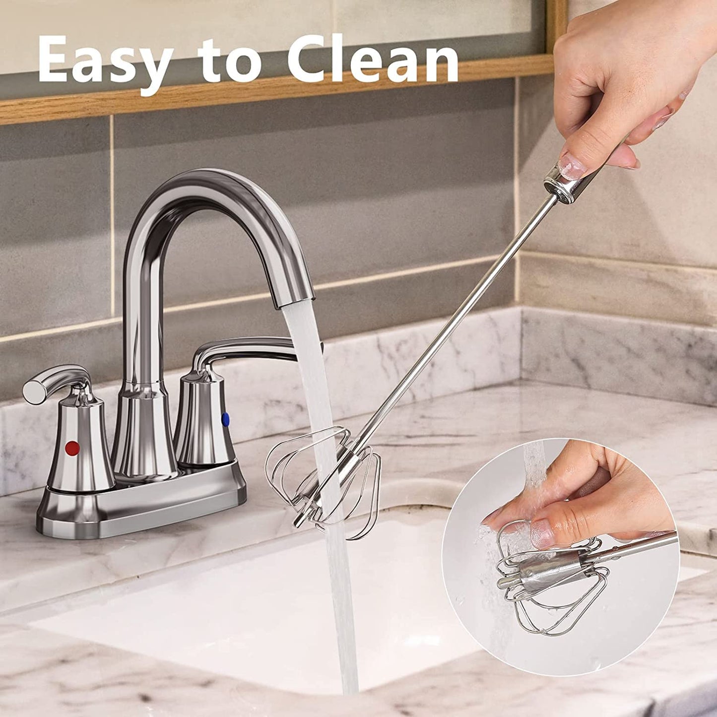 Batidor Semiautomático Manual de Acero Inoxidable Para Hornear, Batir Huevos y Leche - 11.8 Pulgadas