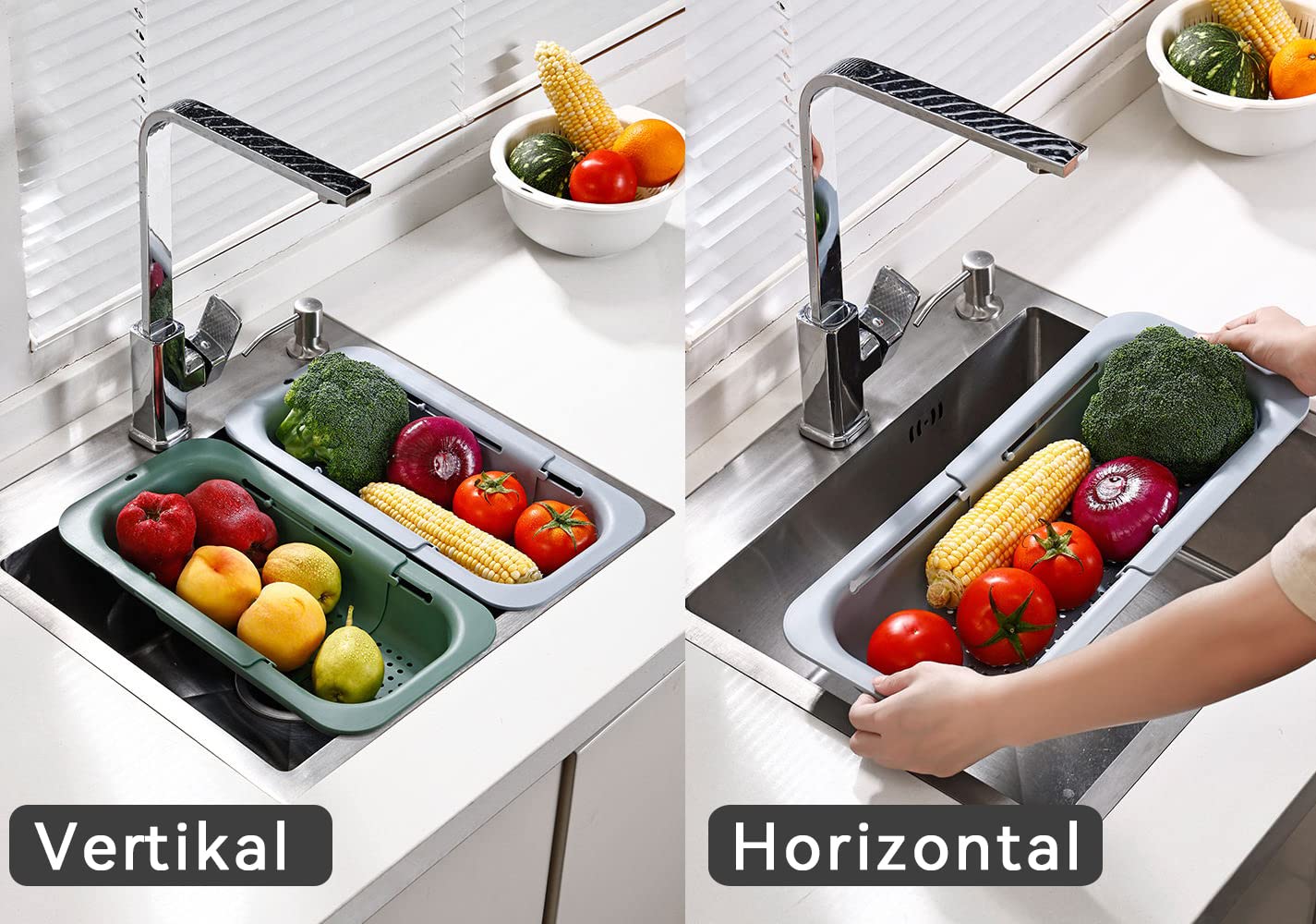 🧼 Cesta Colador Extensible para Fregadero (Gris Oscuro)