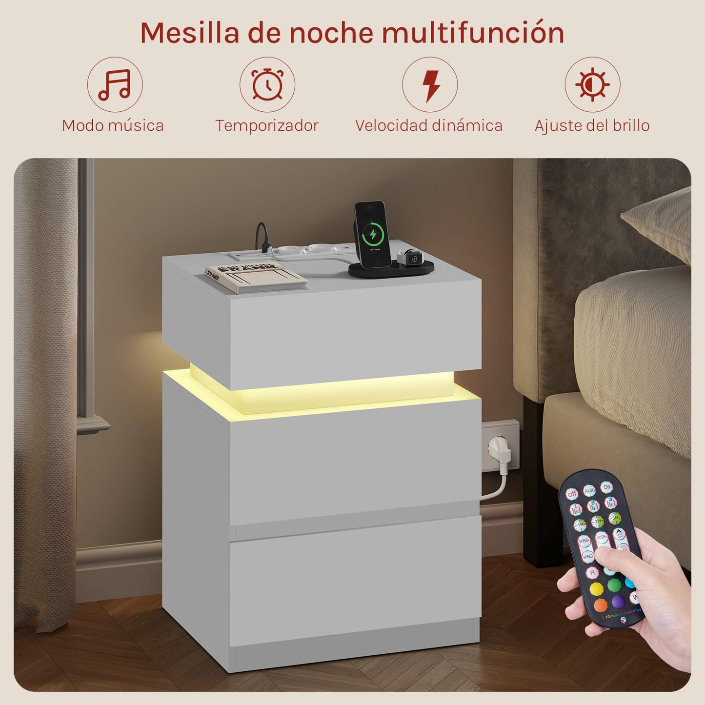 MESITA DE NOCHE CON LUZ LED