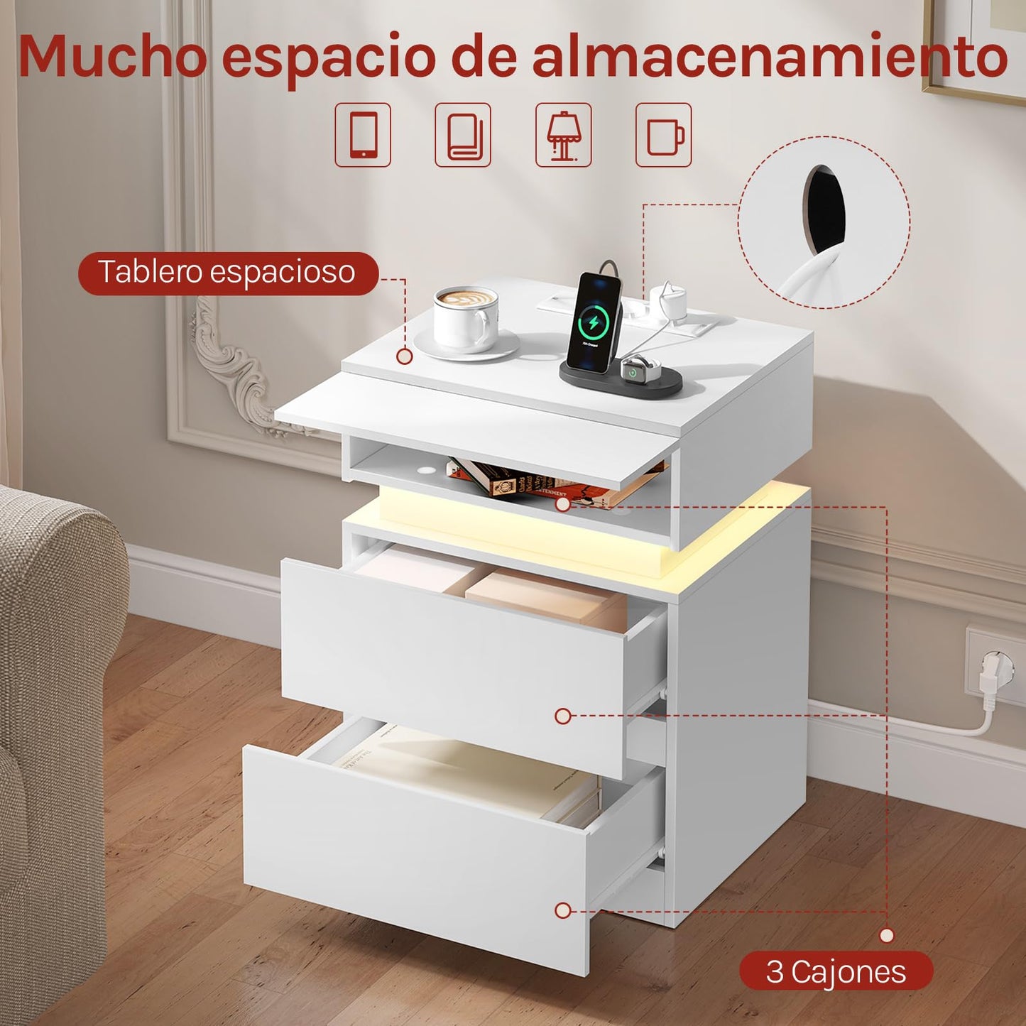 MESITA DE NOCHE CON LUZ LED