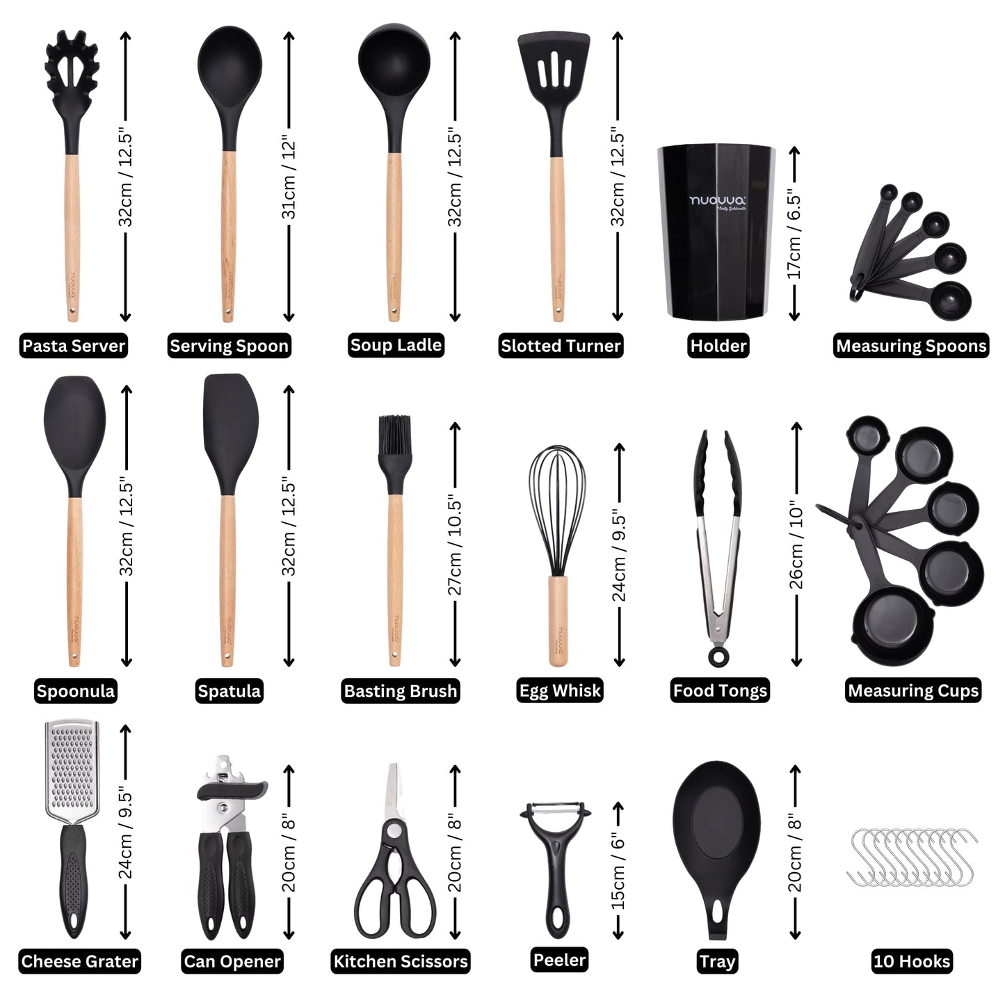 🍳✨ Juego de Utensilios de Cocina – Set Completo de 35 Piezas en Negro 🖤