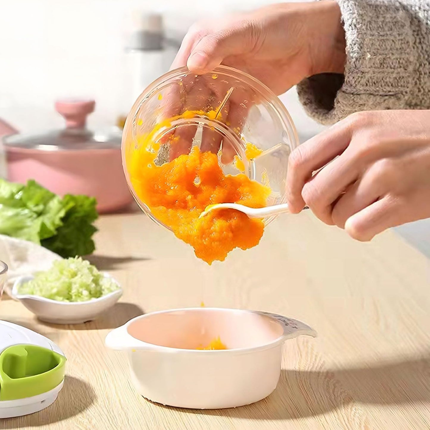 🧄⚡ Picadora Manual de Ajo y Verduras – Blanca 🥕🔪