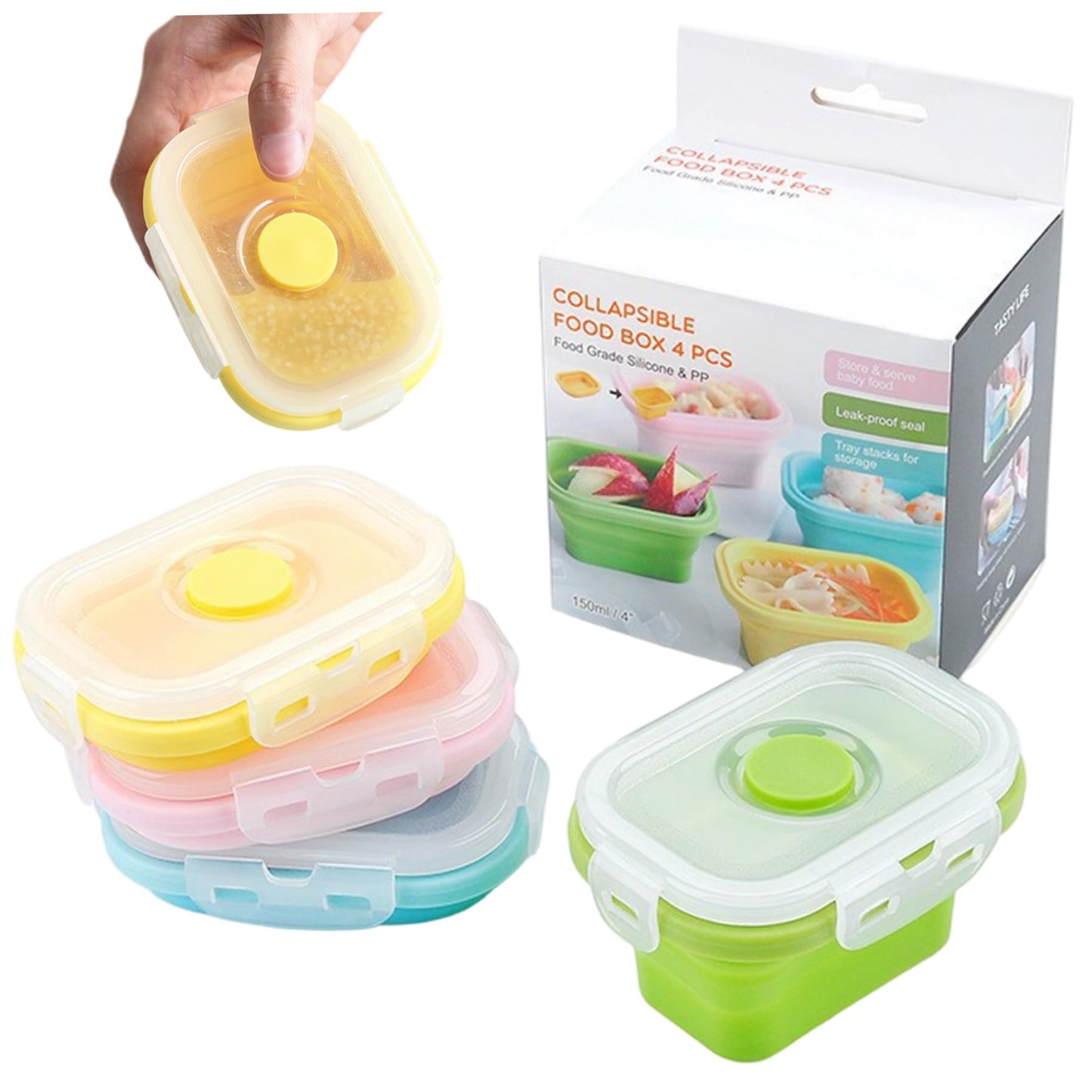 🍱 Set de 4 Mini Recipientes Plegables 🌈