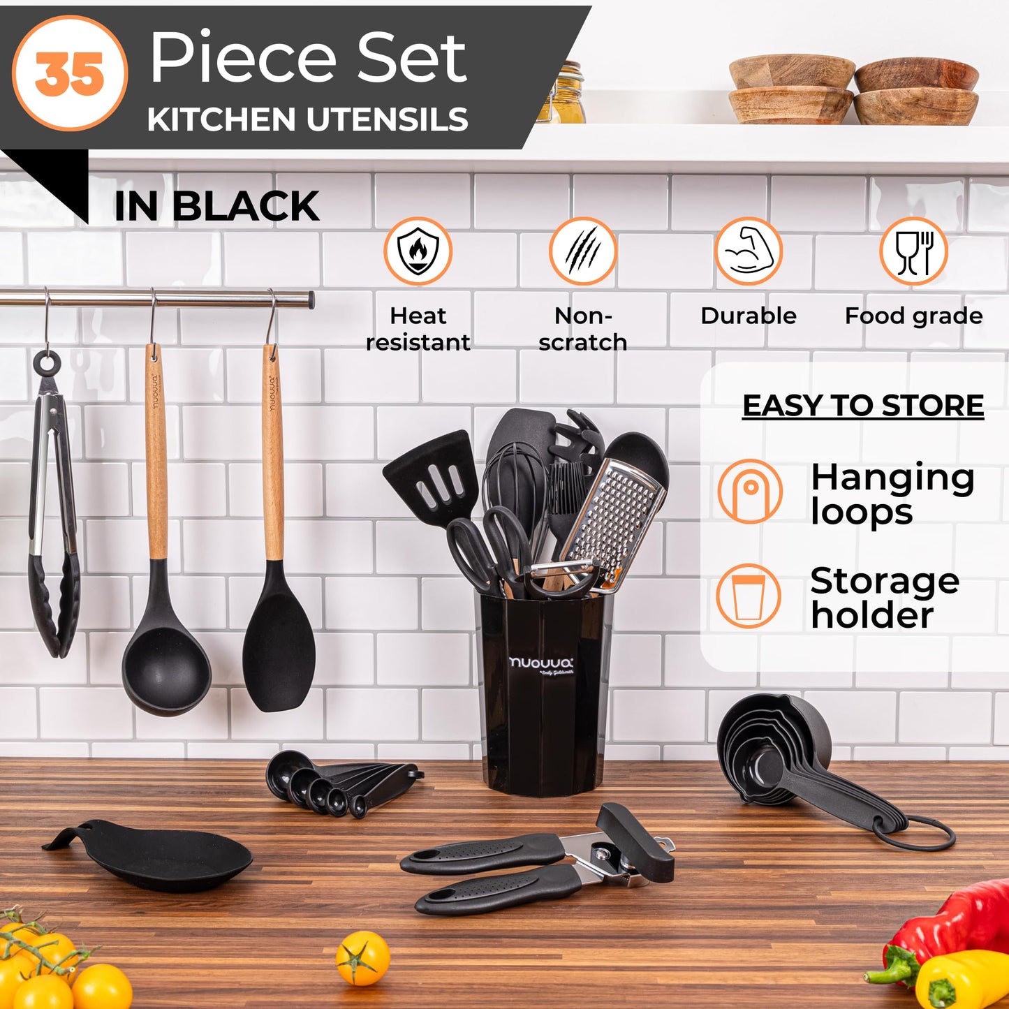 🍳✨ Juego de Utensilios de Cocina – Set Completo de 35 Piezas en Negro 🖤