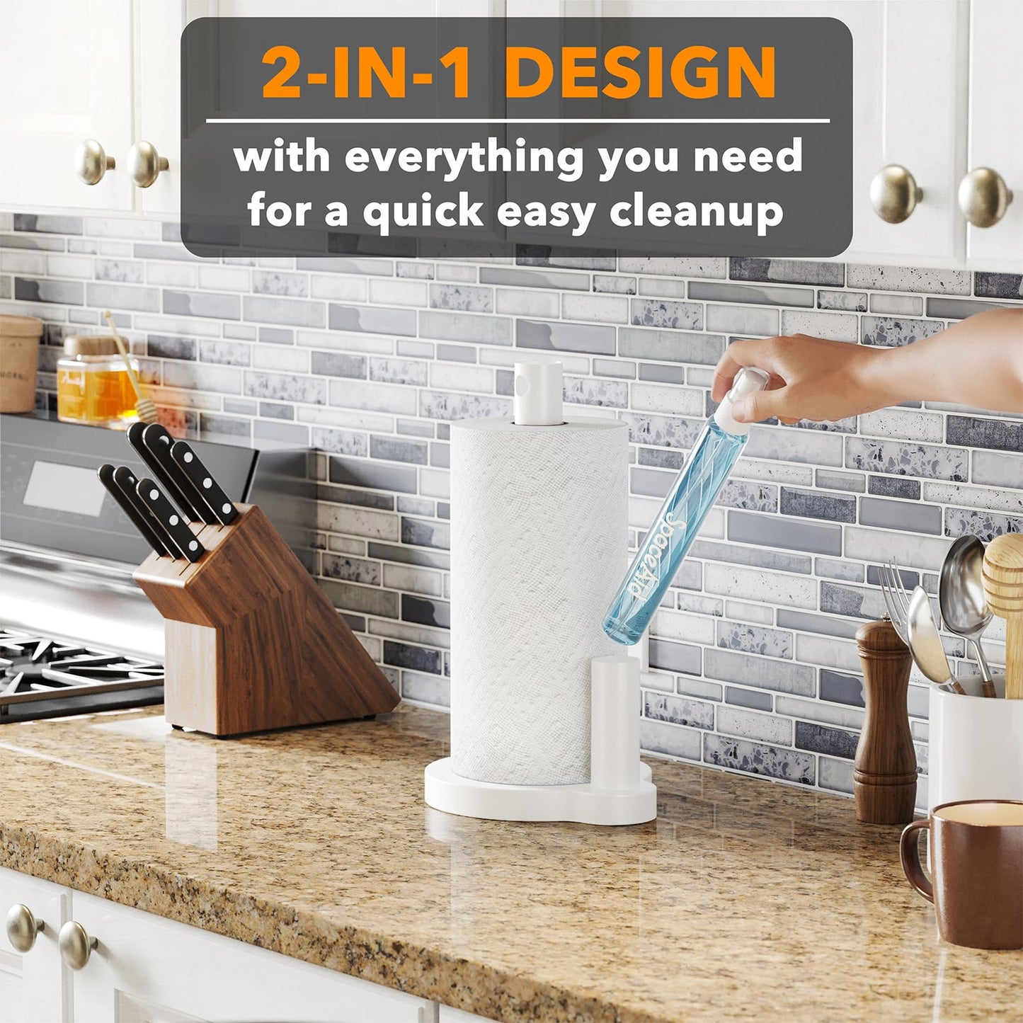 🧼 Soporte 2 en 1 para Toallas de Papel con Spray SpaceAid – Blanco